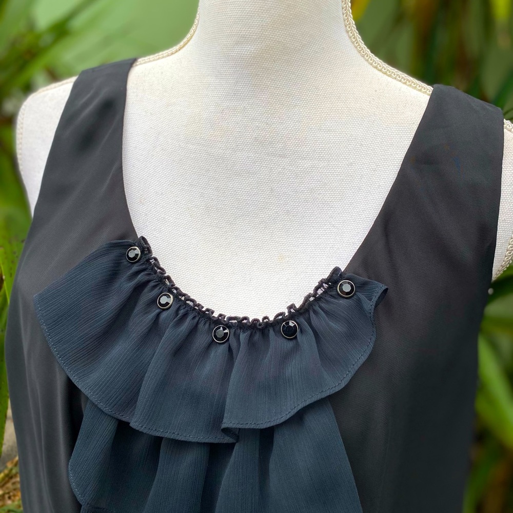 Black Ruffle Sleeveless Blouse